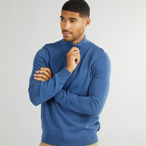 Ben Sherman Trui voor Heren met 1/4 rits en trechterhals Riviera Blauw