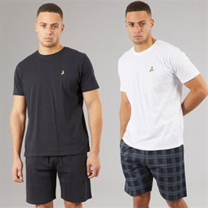 Brave Soul Heren Carson Set van 2 T-Shirts en Shorts Loungewear Set Navy/Wit