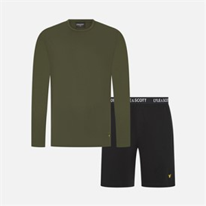 Lyle And Scott Vintage Heren Hugo Lange Mouw Top En Shorts Lounge Set Climbing Ivy/Zwart