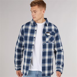 Bench Heren Paddy Langarm Gevoerd Shirt Navy Check