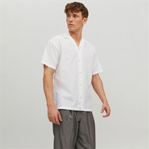 JACK & JONES Heren zomer resort shirt met korte mouw wit