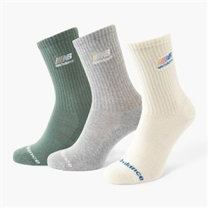 New Balance Borduurlogo Drie Pack Crew Sokken Wit/Grijs/Groen