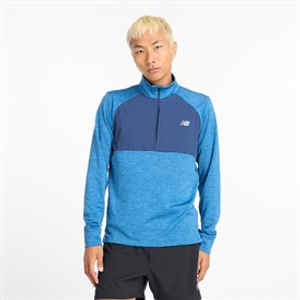 New Balance Heren Essential Heat Grid 1/2 Rits Hardloop Top Heron Blauw