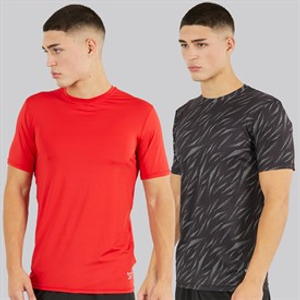 Reebok Herren Diallo Performance Zweierpack T-Shirts Schwarz Print/Rot