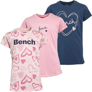 Bench Mädchen Fala Drei-Pack T-Shirts Marineblau/Rosa Herz/Rosa