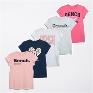 Bench Meisjes Juvie Vijf Pak T-shirts Lichtroze/Marine/Wit/Felroze/Grijs Melange Light Pink,Navy,White,Bright Pink, Grey Marl