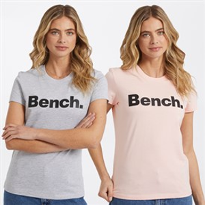Bench T-shirts Dames Grammen Tweepack Grijs Melange/Roze
