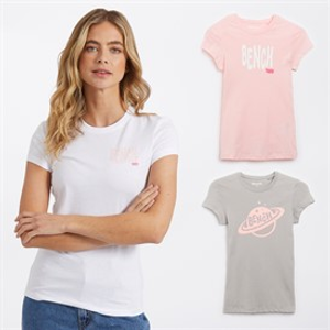 Bench Drie T-shirts met Grafische Print Dames Lolah Roze/Zilvergrijs/Wit