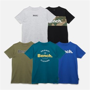 Bench Jongens Soderb Vijf-Pack T-shirts Kobalt/Teal/Grijs Melange/Kaki Groen/Zwart