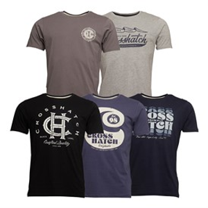 Crosshatch Herenshirts Morath Vijf Pack Zwart/Donkergrijs/Grijs Melange/Marineblauw/Denim Blauw