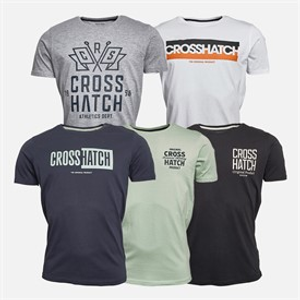 Crosshatch Heren Logotime Vijf Pack T-Shirts Zwart / Wit / Marine / Mint / Grijs Gemêleerd