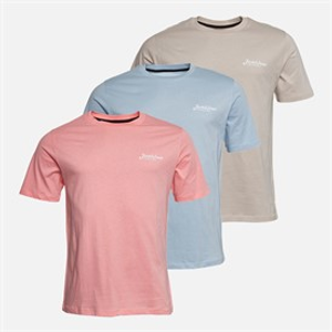 JACK & JONES Heren Beau Drie Pack T-shirts Quartz Pink/Cashmere Blue/Moonbeam