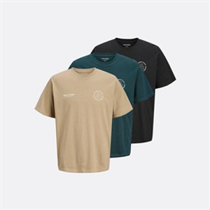 JACK & JONES Heren Vesterbro Sport Drie Pak Ontspannen Pasvorm T-Shirts Insignia Blue / Silver Sage / Magical Forest