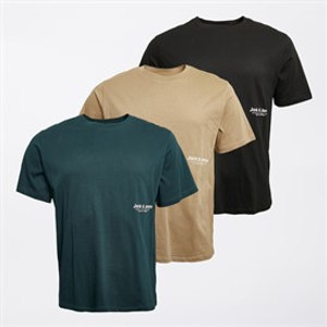JACK & JONES Heren Vesterbro Side Drie Pack Relaxed Fit T-Shirts Zwart / Zilver Mink / Magical Forest