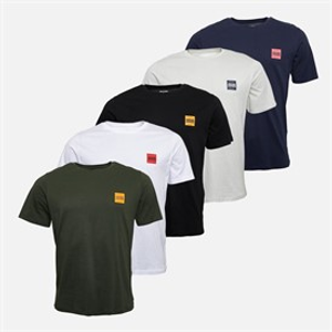 JACK & JONES Heren Brandy Vijf Pack T-shirts Zwart/Wit/Duffle Bag/Navy Blazer/Glazier Grey