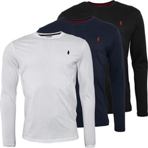 MCS Herenshirt met lange mouwen 3-pack mix wit/zwart/marineblauw