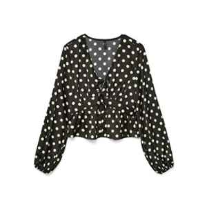 Vero Moda Dames Savana Lange Mouw V-Hals Top Zwart
