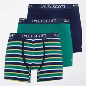 Lyle And Scott Vintage Heren Ethan Drie Pack Boxers Peacoat/Gemengde Streep/Cadmium Groen