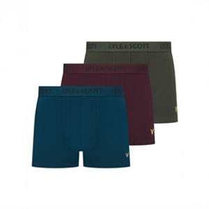Lyle And Scott Vintage Heren Barclay Drie Pack Boxershorts Climbing Ivy / Sailor Blue / Wine Tasting