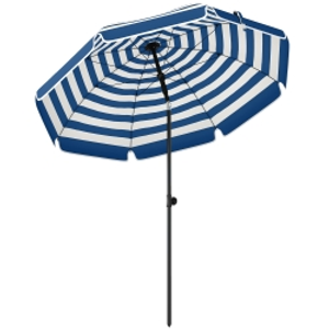 Outsunny 1.8 m Beach Umbrella Parasol with Sand Anchor, Portable 30° Tilting Patio Sun Shade with Adjustable Height, Blue/White