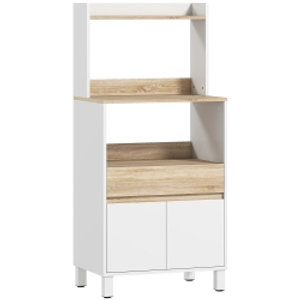 HOMCOM Mueble para microondas, buffet de cocina con armario, cajón y estante superior, 60 x 40 x 131 cm roble y blanco