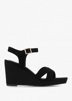Ruth Black Suede Cross Strap Wedge Sandal