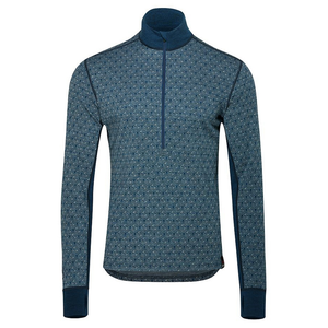 Mens 250 Merino Blend Geometric Jacquard Long Sleeve Zip Neck Baselayer (Petrol/Ocean)