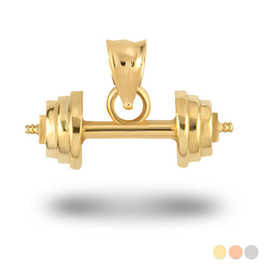 Gold Barbell Weightlifting Fitness Pendant Necklace (Available in Yellow/Rose/White Gold)