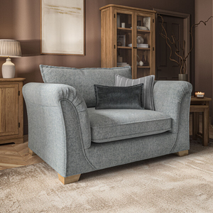 Milldale Loveseat in Milo Pewter Fabric with Grey Scatters
