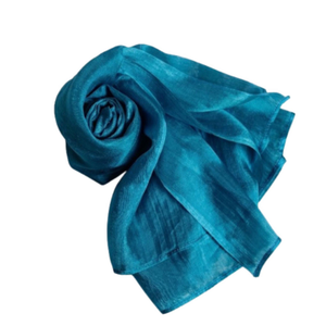 Teal Blue Silk Scarf – Hand-Dyed Mulberry Silk Shawl, Wedding & Evening Wrap (one size)