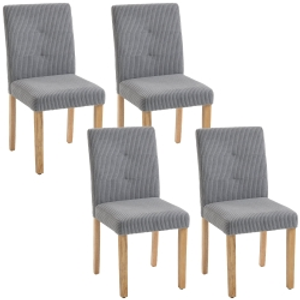 HOMCOM Pack de 4 Sillas de Comedor Respaldo Alto Tapizadas en Pana Asiento Acolchado Patas de Madera para Salón Gris