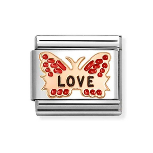 Classic Rose Gold 'Love' Red Butterfly Charm