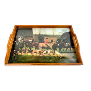 Vintage Mid-Century Equestrian Serving Tray With Hunting Scene Design