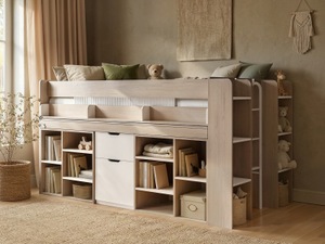 Flair Micah Mid Sleeper Cabin Bed with Pull-Out Desk & Storage Oak & White