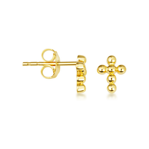 Beaded Cross Earrings in 14K Gold