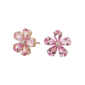 Florea Pastel Pink Sapphire & Diamond Flower Stud Earrings In White Gold (one size)