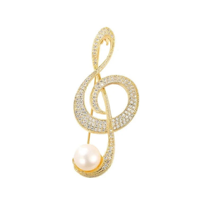 Golden Treble Clef Pearl Brooch (one size)