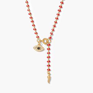 Red Protection Evil Eye Bead Lariat (18")