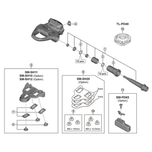 PD-R7000 pedal axle assembly left hand
