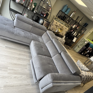 Natuzzi Editions - Atlas LHF Corner In Grey Velvet with Elec Recliner
