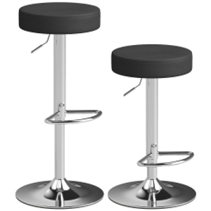 HOMCOM Set 2 Taburetes de Bar HOMCOM en Piel PU, Giratorios, Altura Regulable para Cocina, Negro