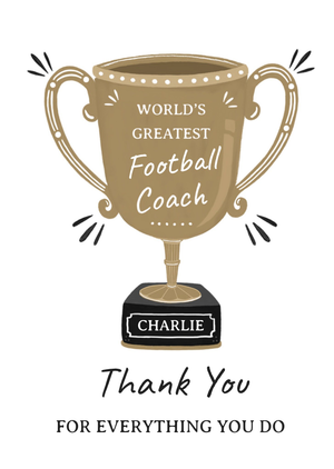 World's Greatest Football Coach Illustrated Trophy Cup Thank You Card