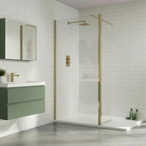 Duchy Padstow Brushed Brass 8mm Wet Room Shower Screen with Swivel Return 1000mm Wide
