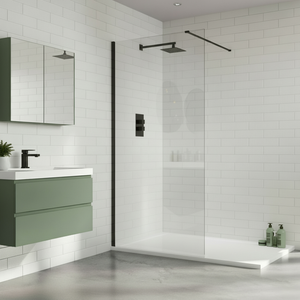 Duchy Padstow Matt Black 8mm Wet Room Glass Shower Screen 1100mm Wide