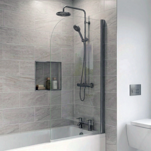 Delphi Elements Gun Metal Round Top Bath Screen 1430mm x 790mm - 6mm Glass