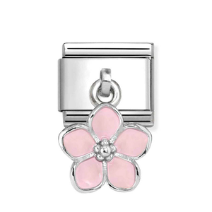Classic Silver Pink Flower Pendant Charm
