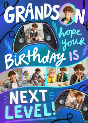 Dream Big Grandson Hope Your Birthday Is Next Level Game Controllers Photo Upload Card