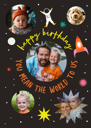 AbiGoLucky Designs Happy Birthday You Mean The World To Us Illustrated Space Photo Upload Card