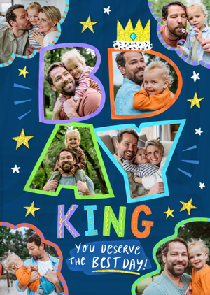Bday King Colourful Collage Photo Upload Birthday Card