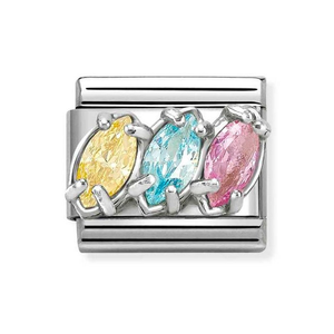 Classic Silver Colour Mix CZ Trilogy Charm